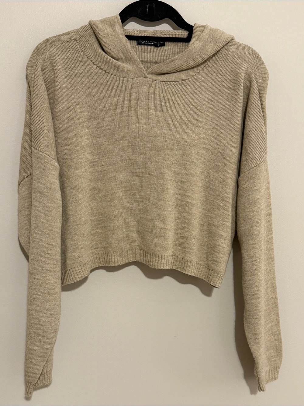 Nasty Gal Neutral Cropped Cowl Sweater Hoodie in Beige